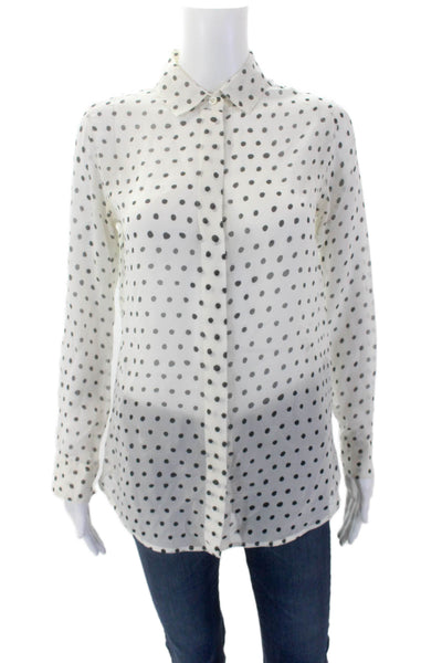 Saint Laurent Womens Button Front Silk Polka Dot Shirt White Black Size FR 34