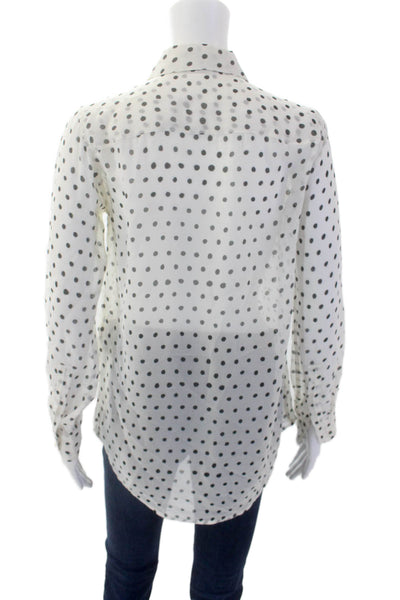 Saint Laurent Womens Button Front Silk Polka Dot Shirt White Black Size FR 34