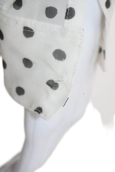 Saint Laurent Womens Button Front Silk Polka Dot Shirt White Black Size FR 34