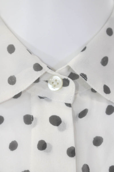 Saint Laurent Womens Button Front Silk Polka Dot Shirt White Black Size FR 34