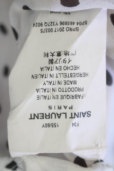 Saint Laurent Womens Button Front Silk Polka Dot Shirt White Black Size FR 34