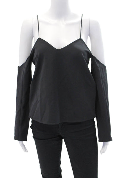 Rosie Assoulin Women's V-Neck Long Sleeves Cold Shoulder Blouse Black Size 2