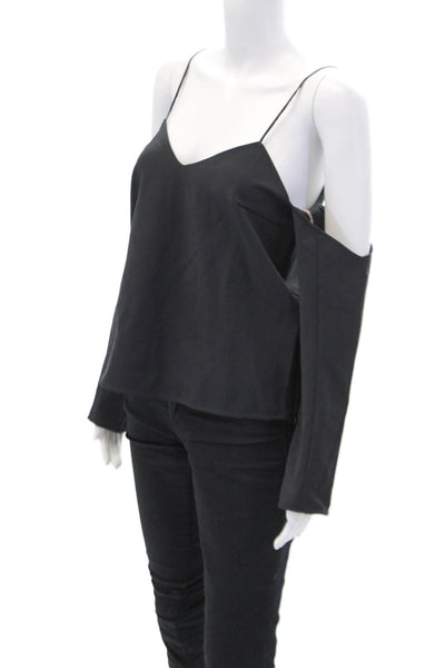 Rosie Assoulin Women's V-Neck Long Sleeves Cold Shoulder Blouse Black Size 2