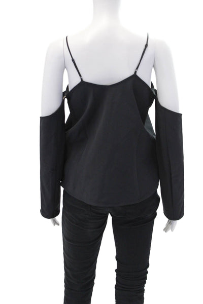 Rosie Assoulin Women's V-Neck Long Sleeves Cold Shoulder Blouse Black Size 2