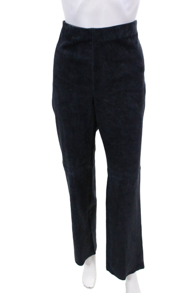 Ecru Women's Button Closure Stretch Suede Flat Front Bootcut Pants Ink Size 8