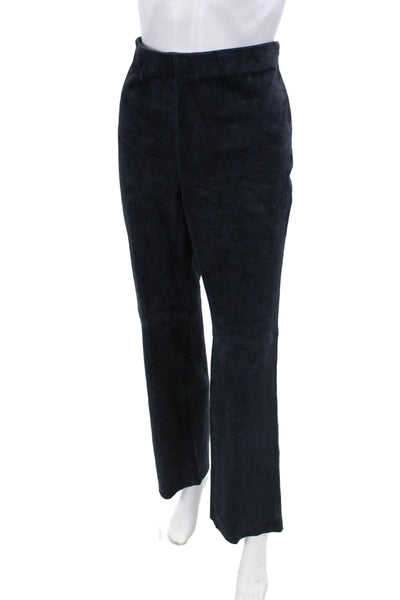 Ecru Women's Button Closure Stretch Suede Flat Front Bootcut Pants Ink Size 8