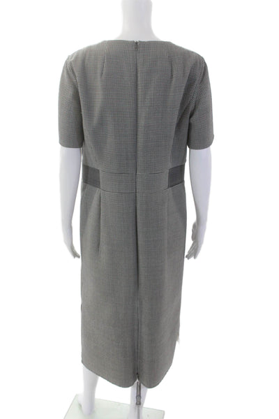 Akris Womens Checkered Short Sleeve Zipped Dress Black White Size 10