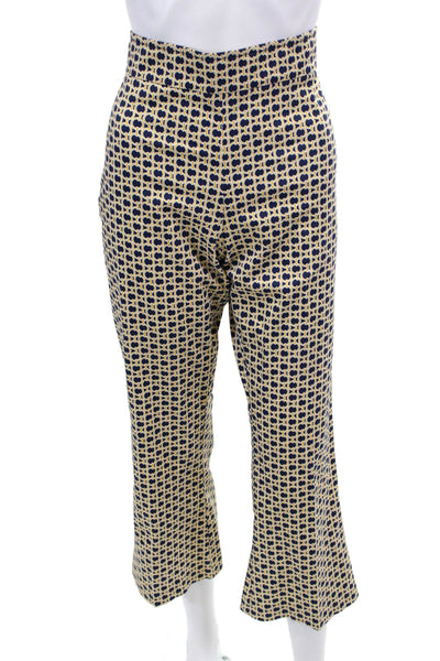 Avenue Montaigne Womens Pull On Abstract Print Bootcut Pants Blue Gold Size 10