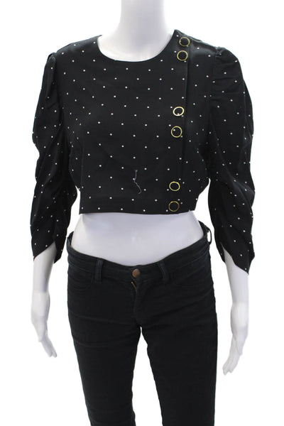 Alice McCall Women's Round Neck Long Sleeves Cropped Top Black Polka Dot Size 6