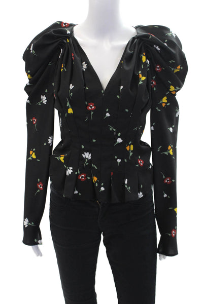 C/MEO Collective Women's V-Neck Long Sleeves Zip Floral Blouse Size S