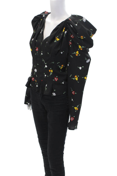 C/MEO Collective Women's V-Neck Long Sleeves Zip Floral Blouse Size S