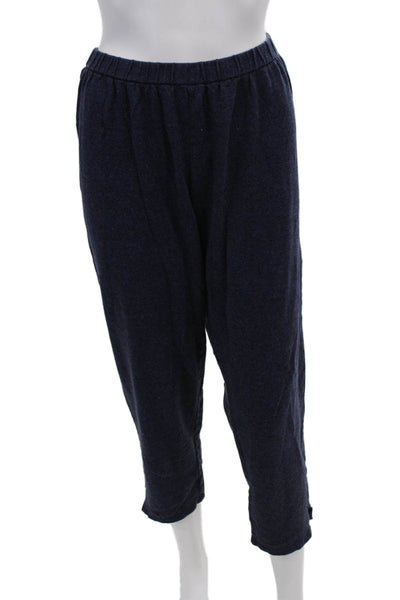 Eileen Fisher Womens Cotton High Waisted Pull On Straight Leg Pants Blue Size M