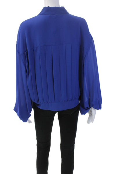 Badgley Mischka Womens Collar Long Sleeve Button Front Blouse Top Blue Size XL
