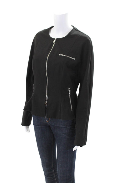 Ivan Grundahl Womens Full Zipper Long Sleeves Peplum Jacket Black Size EUR 38