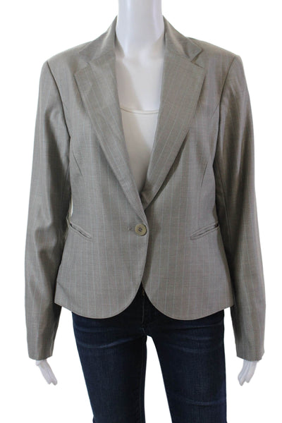Lafayette 148 New York Womens Single Button Striped Blazer Jacket Gray Size 8