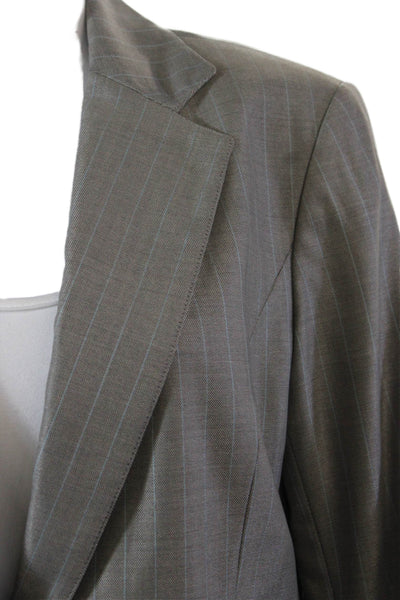 Lafayette 148 New York Womens Single Button Striped Blazer Jacket Gray Size 8