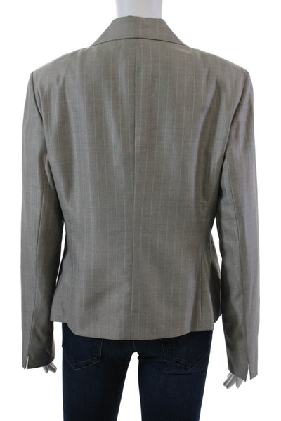 Lafayette 148 New York Womens Single Button Striped Blazer Jacket Gray Size 8