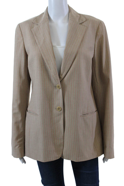 Lafayette 148 New York Womens Single Button Striped Blazer Jacket Brown Size 8