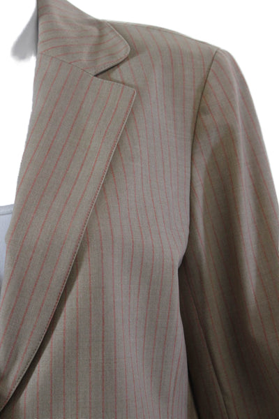 Lafayette 148 New York Womens Single Button Striped Blazer Jacket Brown Size 8