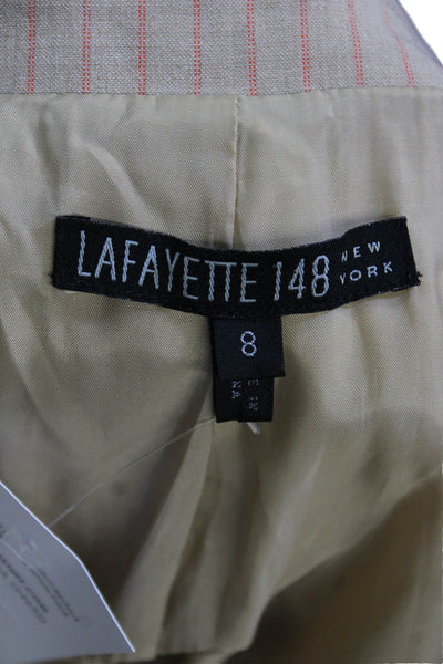 Lafayette 148 New York Womens Single Button Striped Blazer Jacket Brown Size 8