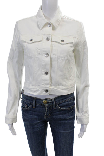 J Brand Womens Cotton Long Sleeve Lined Button Denim Jacket White Size L