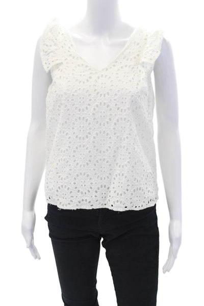 Lily Pulitzer Womens Cotton V-neck Short Sleeve Lace Blouse White Size S