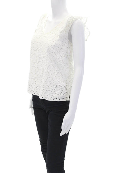 Lily Pulitzer Womens Cotton V-neck Short Sleeve Lace Blouse White Size S