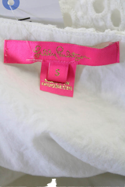 Lily Pulitzer Womens Cotton V-neck Short Sleeve Lace Blouse White Size S