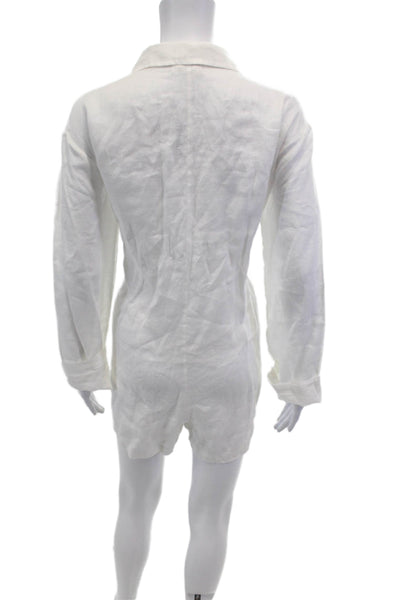 Mikoh Womens Linen Long Sleeve Button Up Collared Romper White Size 3