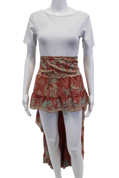 Sur La Plage Womens Elastic Waist Abstract Print High Low Skirt Red Multi Size L