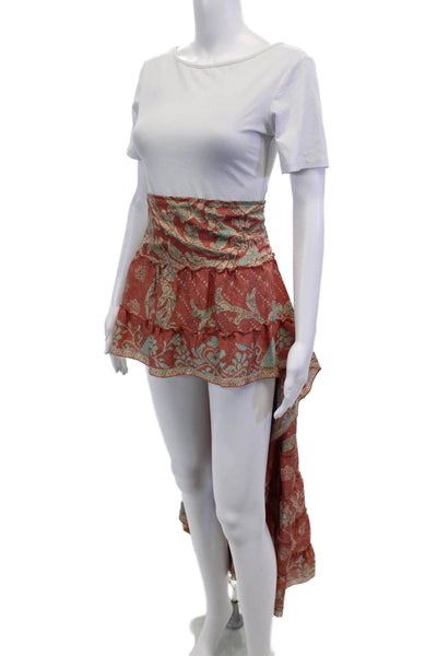 Sur La Plage Womens Elastic Waist Abstract Print High Low Skirt Red Multi Size L