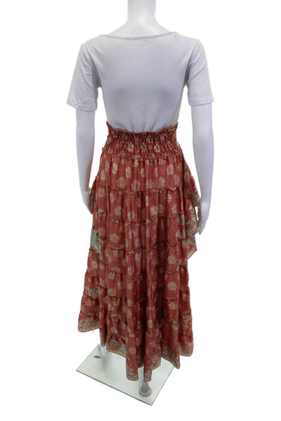 Sur La Plage Womens Elastic Waist Abstract Print High Low Skirt Red Multi Size L