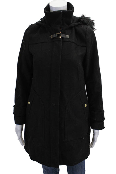 Cole Haan Womens Wool Blend Hooded Two Pocket Zip Up Jacket Black Size 2