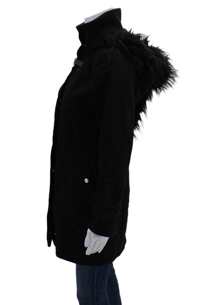 Cole Haan Womens Wool Blend Hooded Two Pocket Zip Up Jacket Black Size 2