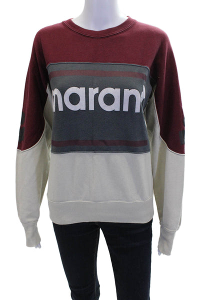 Isabel Marant Etoile Womens Pullover Logo Sweatshirt Gray Red Cotton Size FR 38