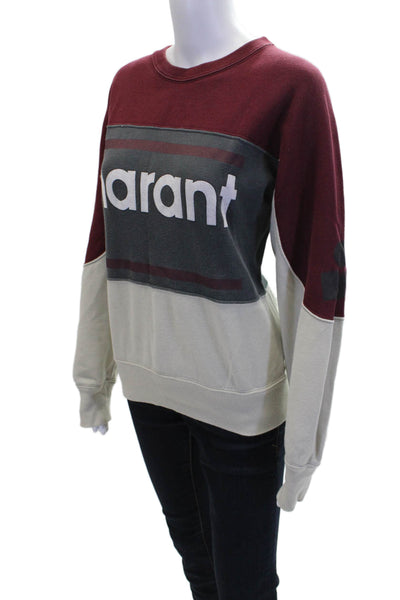 Isabel Marant Etoile Womens Pullover Logo Sweatshirt Gray Red Cotton Size FR 38