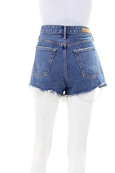 Grlfrnd Womens Distress High Rise Fly Button Denim Shorts Blue Size 28