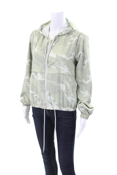 Generation Love Womens Camouflaged Zip Hooded Windbreaker Jacket Green Size XS