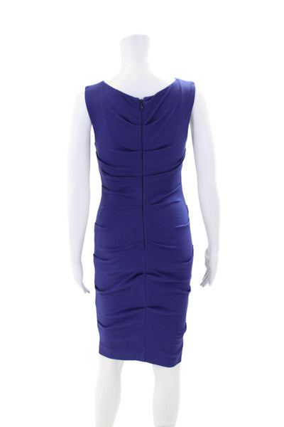 Artelier Nicole Miller Womens Back Zip Scoop Neck Sheath Dress Blue Size Petite