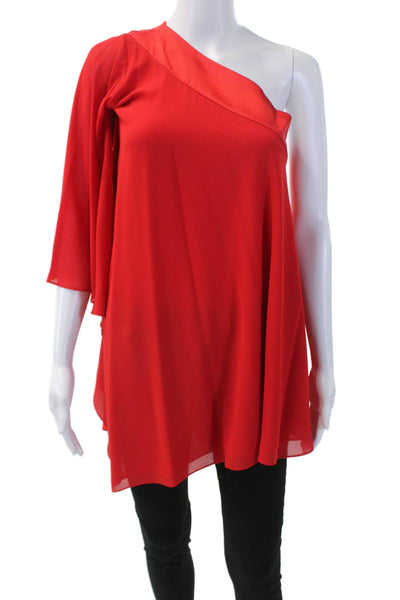 Badgley Mischka Womens Short Sleeves Asymmetrical Blouse Red Size Extra Small