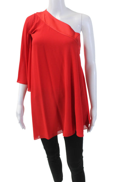 Badgley Mischka Womens Short Sleeves Asymmetrical Blouse Red Size Extra Small