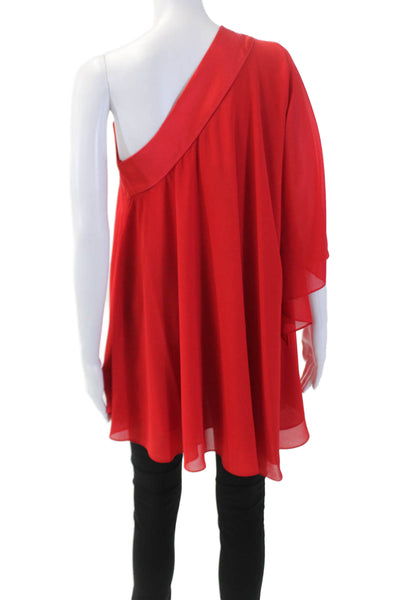 Badgley Mischka Womens Short Sleeves Asymmetrical Blouse Red Size Extra Small