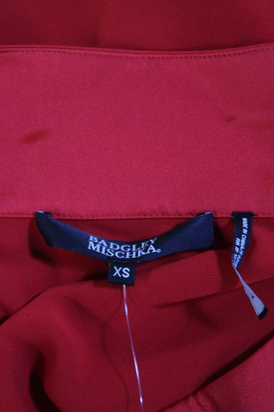 Badgley Mischka Womens Short Sleeves Asymmetrical Blouse Red Size Extra Small