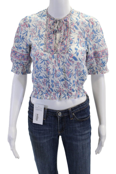 Saylor Womens Cotton Floral Print Long Sleeve Blouse Multicolor Size XS