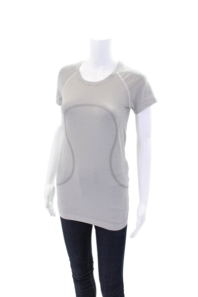 Lululemon Womens Striped Crew Neck Short Sleeve Tee Top Gray Size 6