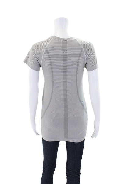 Lululemon Womens Striped Crew Neck Short Sleeve Tee Top Gray Size 6