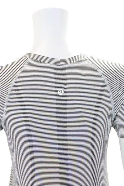 Lululemon Womens Striped Crew Neck Short Sleeve Tee Top Gray Size 6