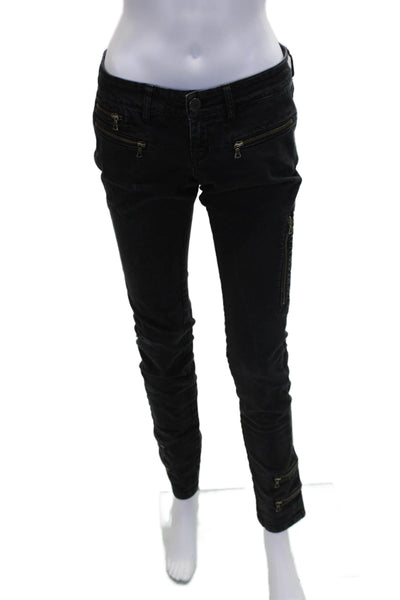 Victoria Beckham Womens Cotton Zipper Detail Low-Rise Skinny Jeans Black Size 28