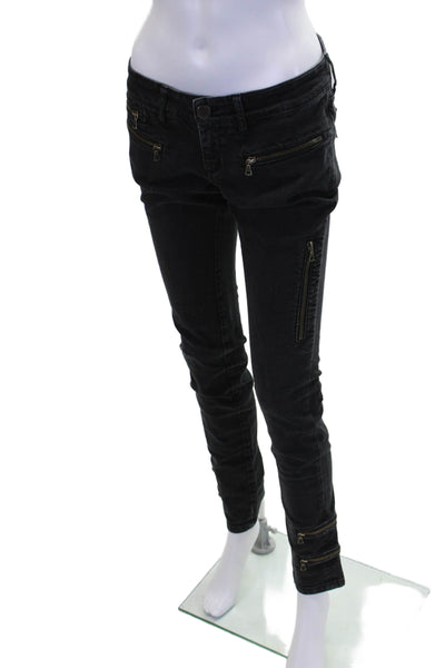 Victoria Beckham Womens Cotton Zipper Detail Low-Rise Skinny Jeans Black Size 28