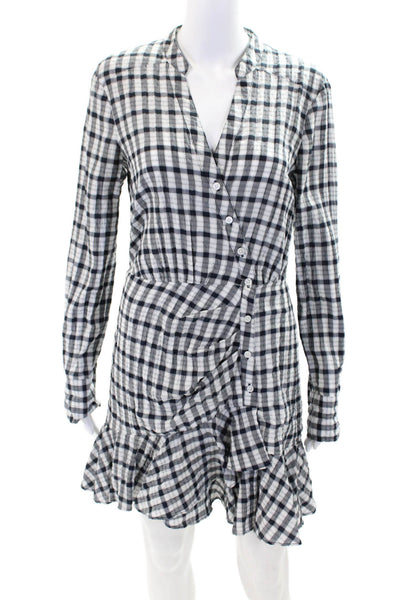 Veronica Beard Women's Long Sleeves Button Down  Tiered Plaid Mini Dress Size S